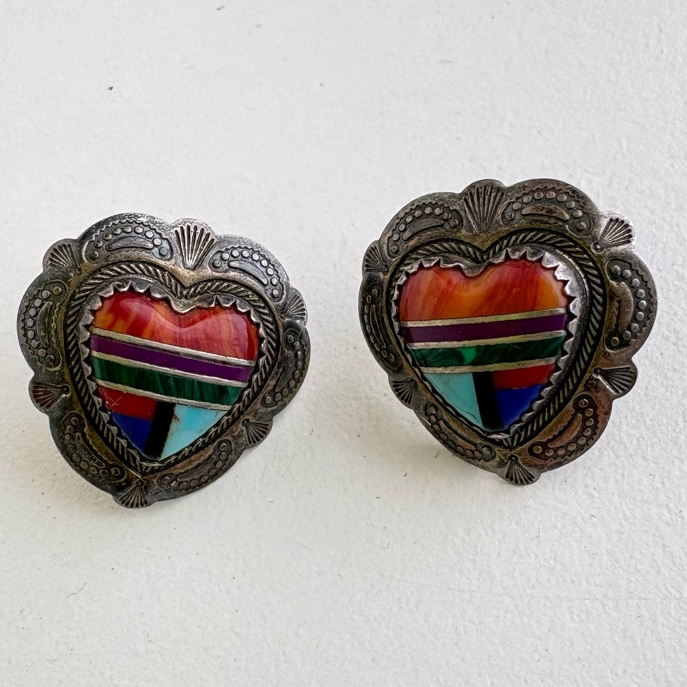 Sterling Silver Heart Mosaic Inlay earrings